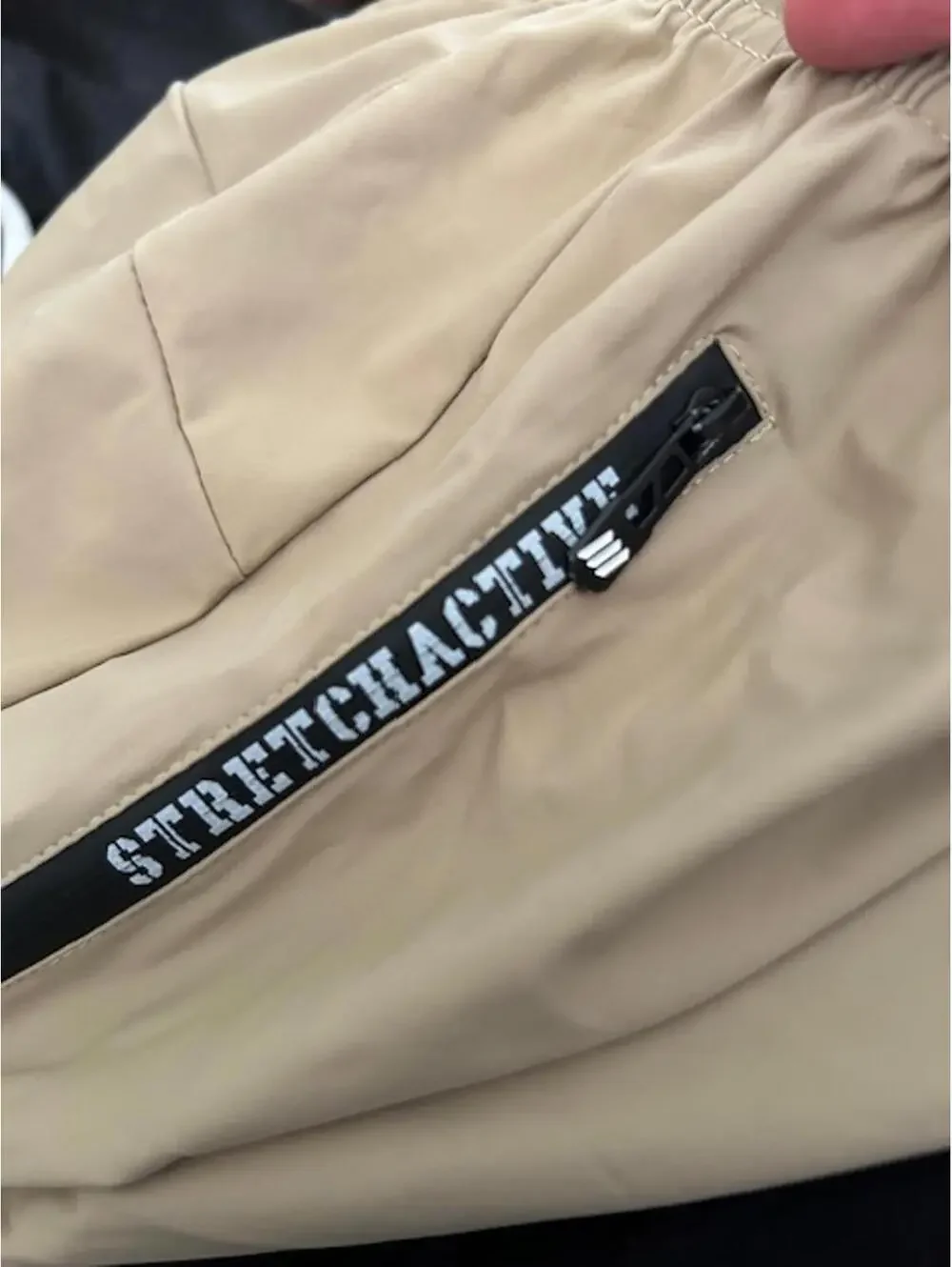 Beige Stretch Activewear Pants with Zipper Pockets